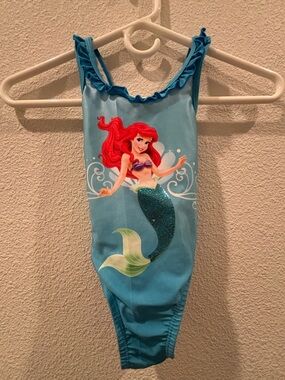 Disney Kids One-Piece Swimwear - Aqua Blue with Red & Green Ariel Graphic